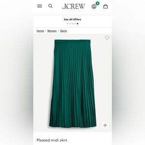 JCrew forest green pleated midi skirt